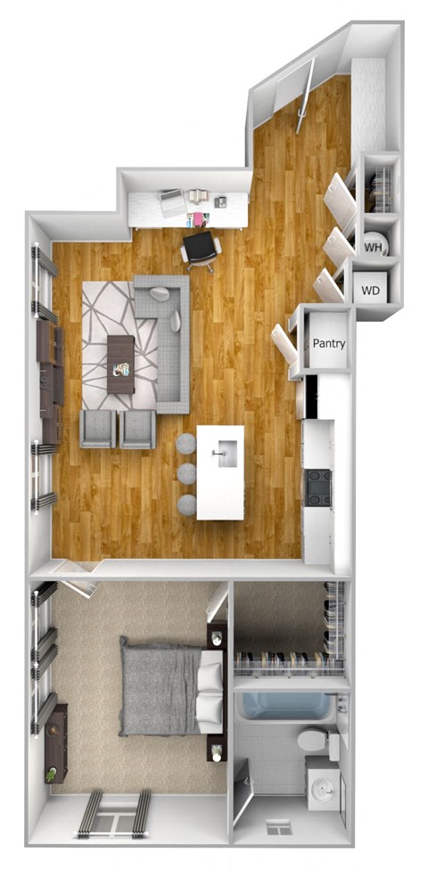 Floor plan for 1 bed, 1 bath, 994 sqft